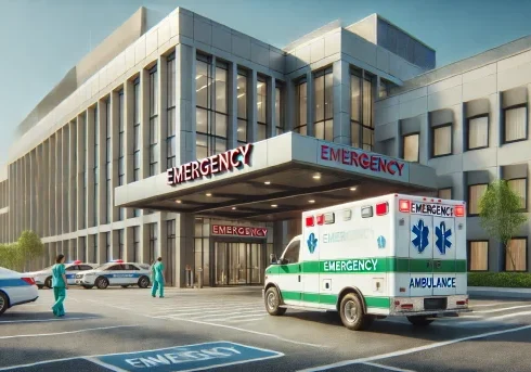 Emergency room and an ambulance.